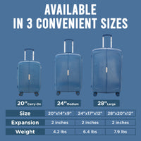 IZOD Mateo Travel 3 Piece Luggage Set - Durable ABS Hard Shell with 360° Wheels and Combo Lock