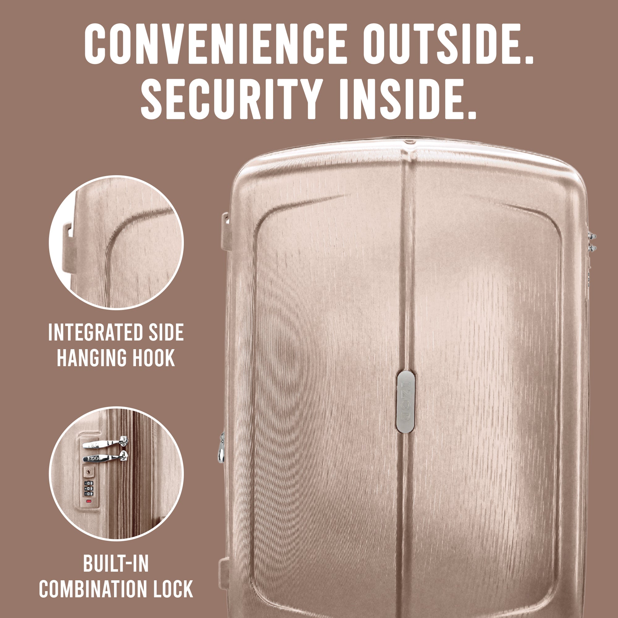 IZOD Mateo Travel 3 Piece Luggage Set - Durable ABS Hard Shell with 360° Wheels and Combo Lock
