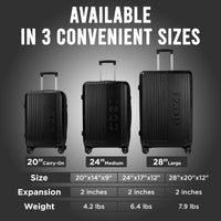 IZOD Zane Expandable ABS Hard shell Lightweight 360 Dual Spinning Wheels Combo Lock 28", 24", 20" 3 Piece Luggage Set