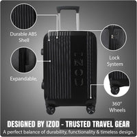 IZOD Zane Expandable ABS Hard shell Lightweight 360 Dual Spinning Wheels Combo Lock 28", 24", 20" 3 Piece Luggage Set