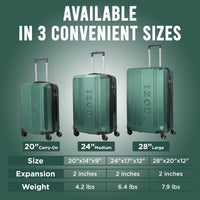IZOD Zane Expandable ABS Hard shell Lightweight 360 Dual Spinning Wheels Combo Lock 28", 24", 20" 3 Piece Luggage Set