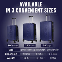 IZOD Zane Expandable ABS Hard shell Lightweight 360 Dual Spinning Wheels Combo Lock 28", 24", 20" 3 Piece Luggage Set