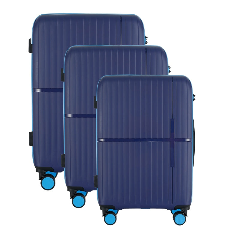 GALA 3-Piece Luggage Set – Polypropylene Hardshell, Lightweight, 360° Dual Spinning Wheels, Combo Lock - 20", 24", 28" - Navy Sky Blue