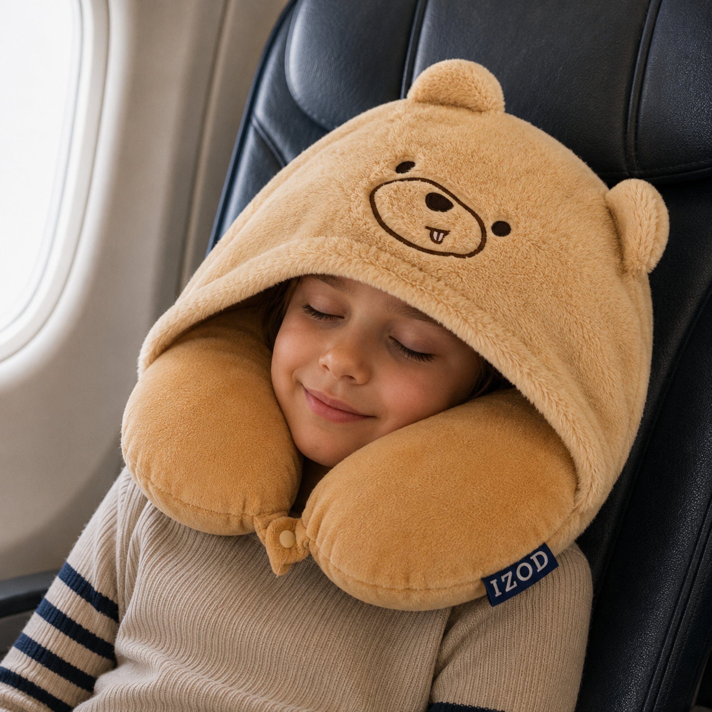IZOD Mimi Kids Memory Foam Travel Pillow with Hoodie