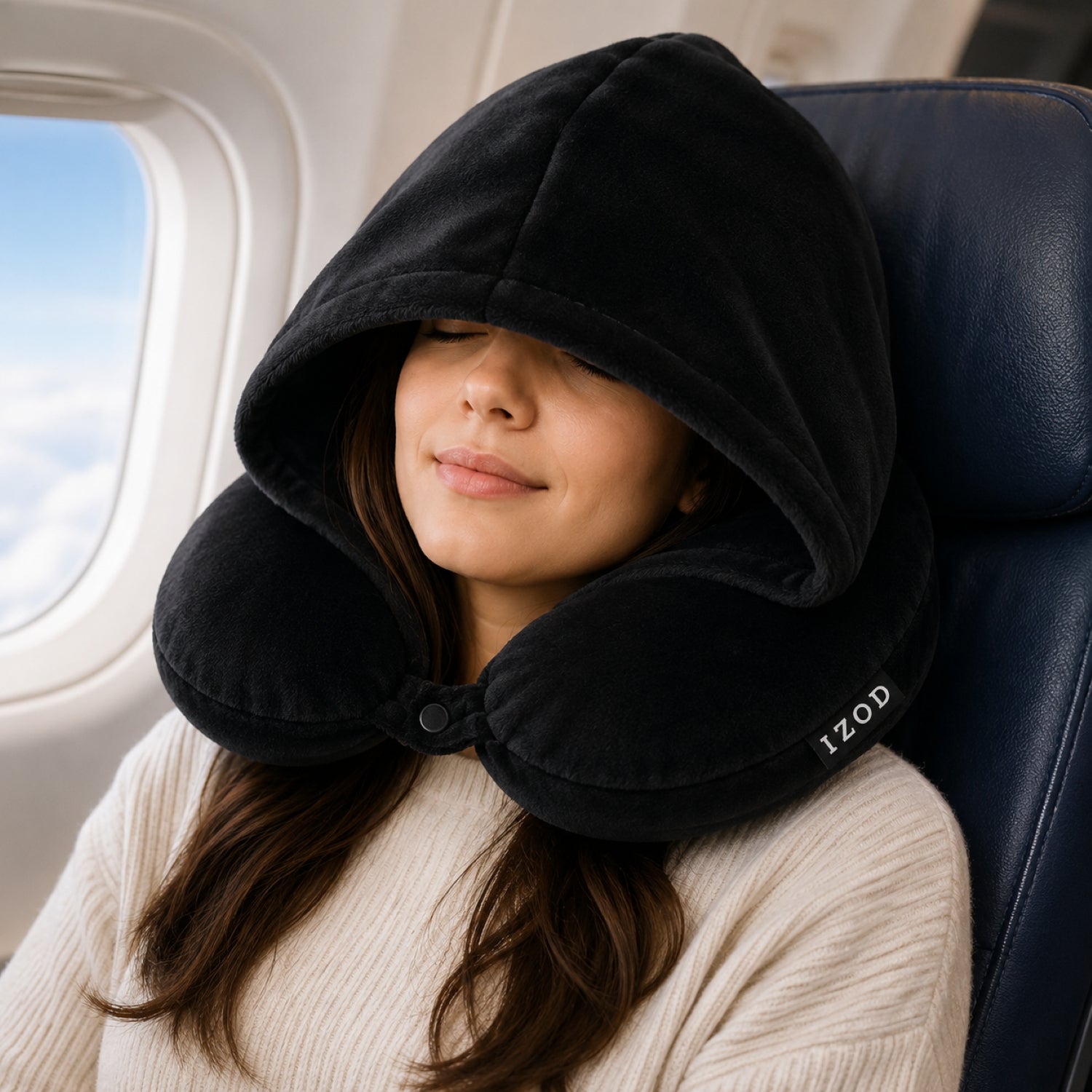 IZOD Twinkle Memory Foam Travel Neck Pillow with Hoodie