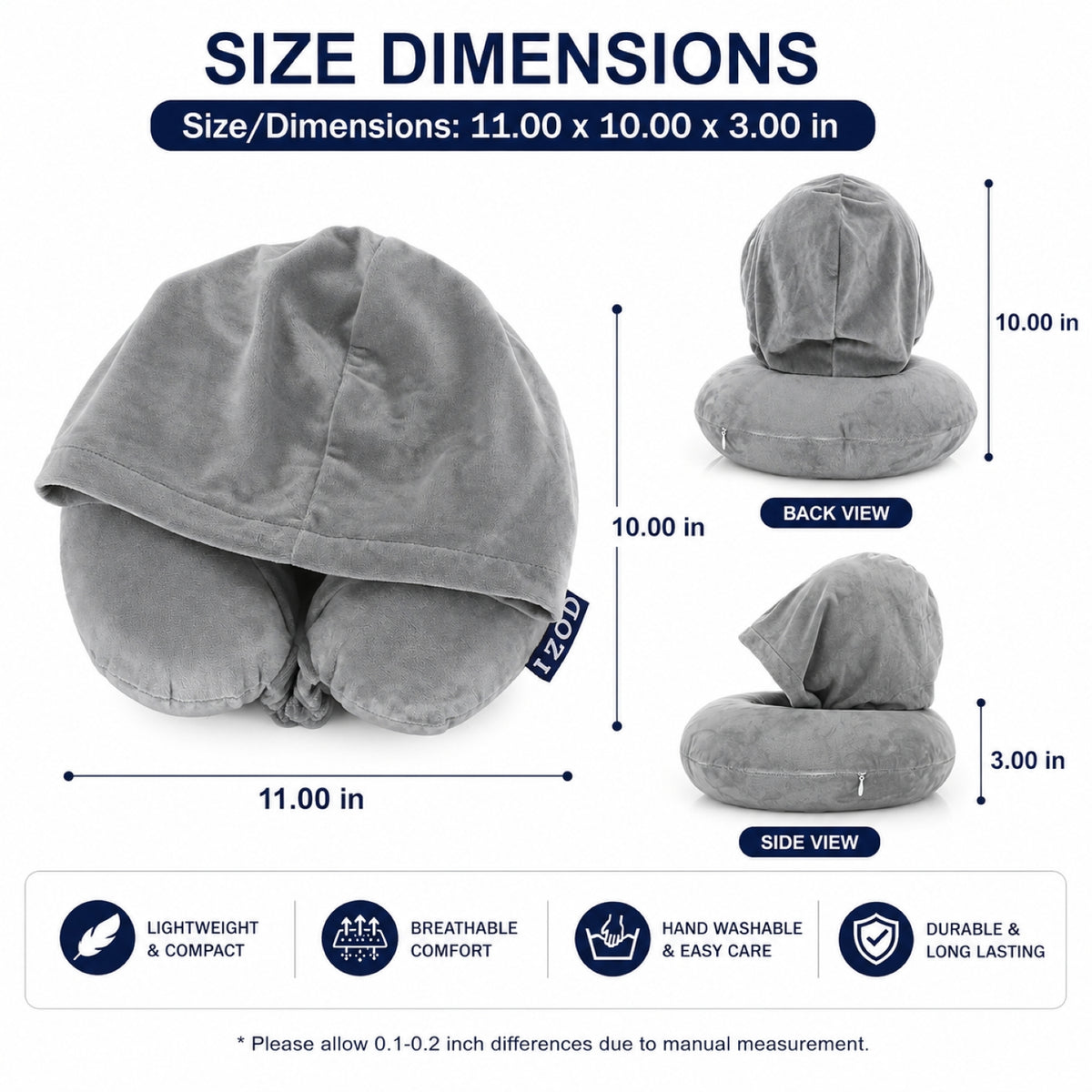 IZOD Twinkle Memory Foam Travel Neck Pillow with Hoodie