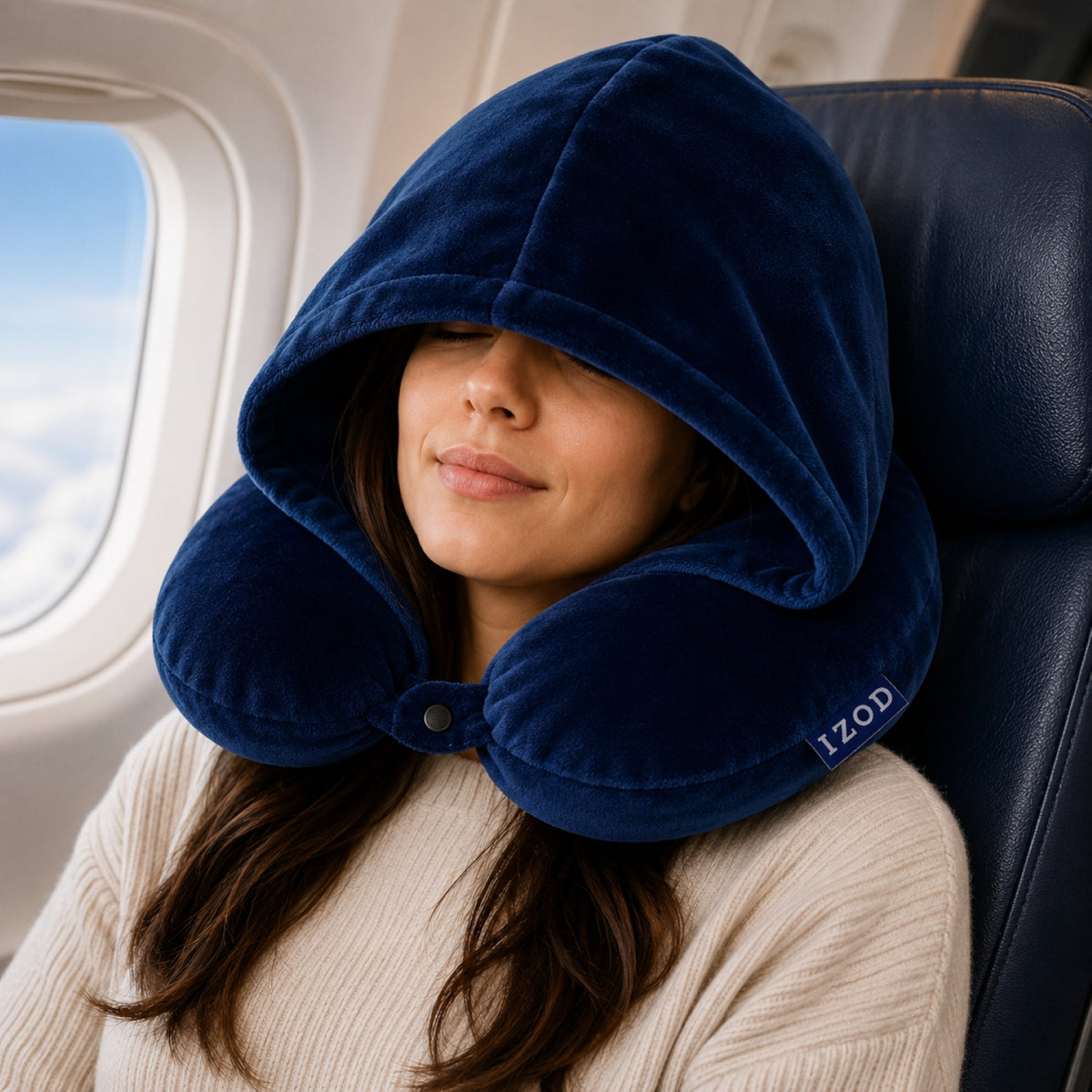 IZOD Twinkle Memory Foam Travel Neck Pillow with Hoodie