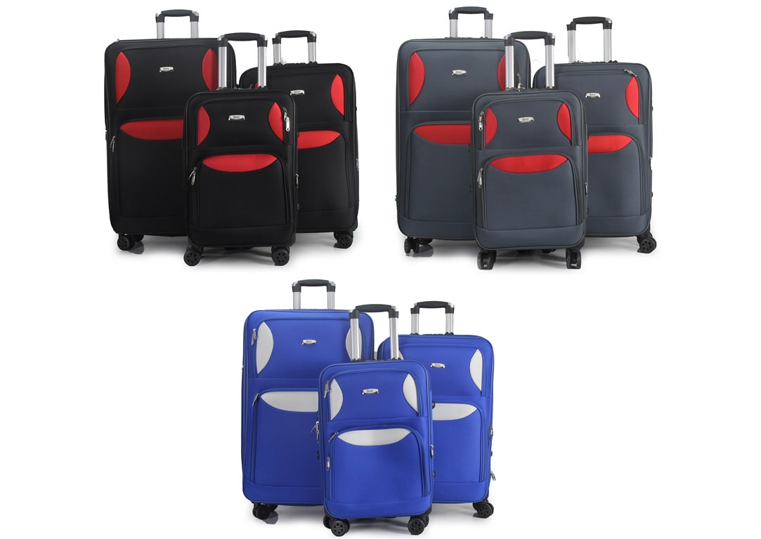 Mirage Zoe Soft Shell Lightweight Expandable 360 Dual Spinning Wheels Combo Lock 28", 24", 20" 3 Piece Luggage Set
