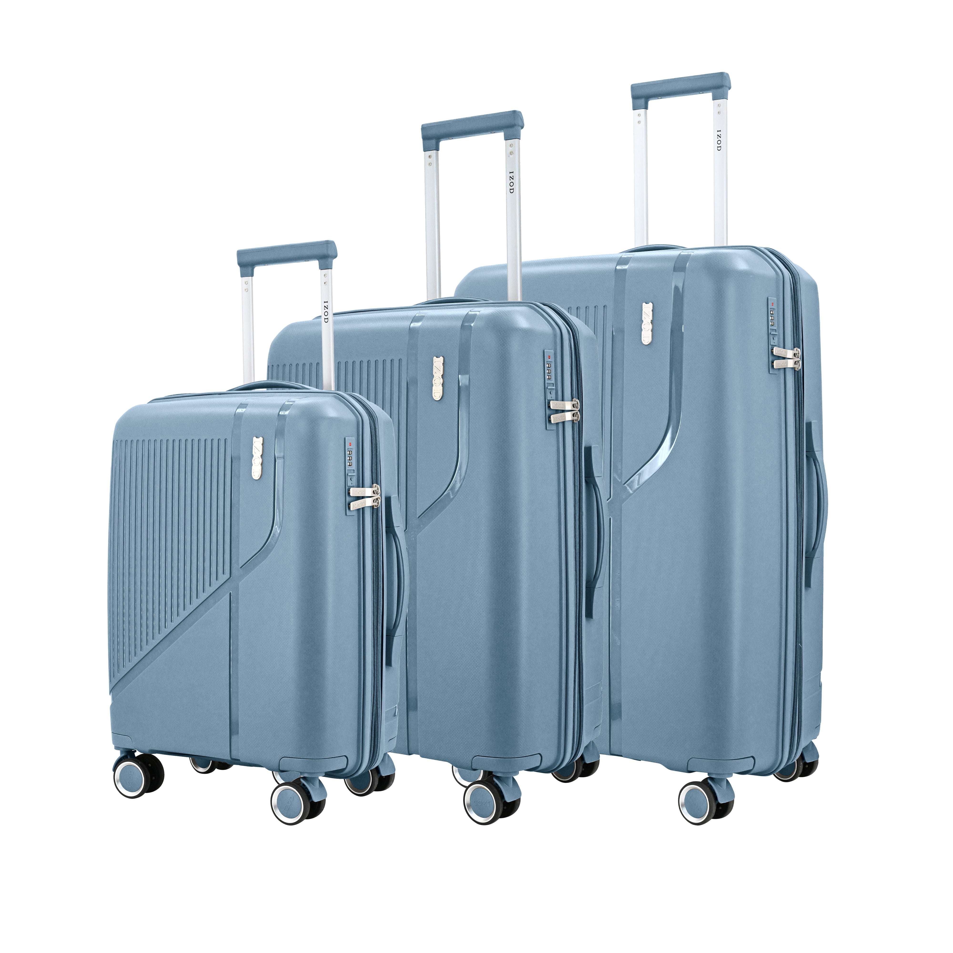 IZOD Zora Lightweight Polycarbonate Hard Shell 3 Piece Luggage Set - (20", 24", 28") with 360° Dual Spinning Wheels and Combo Lock