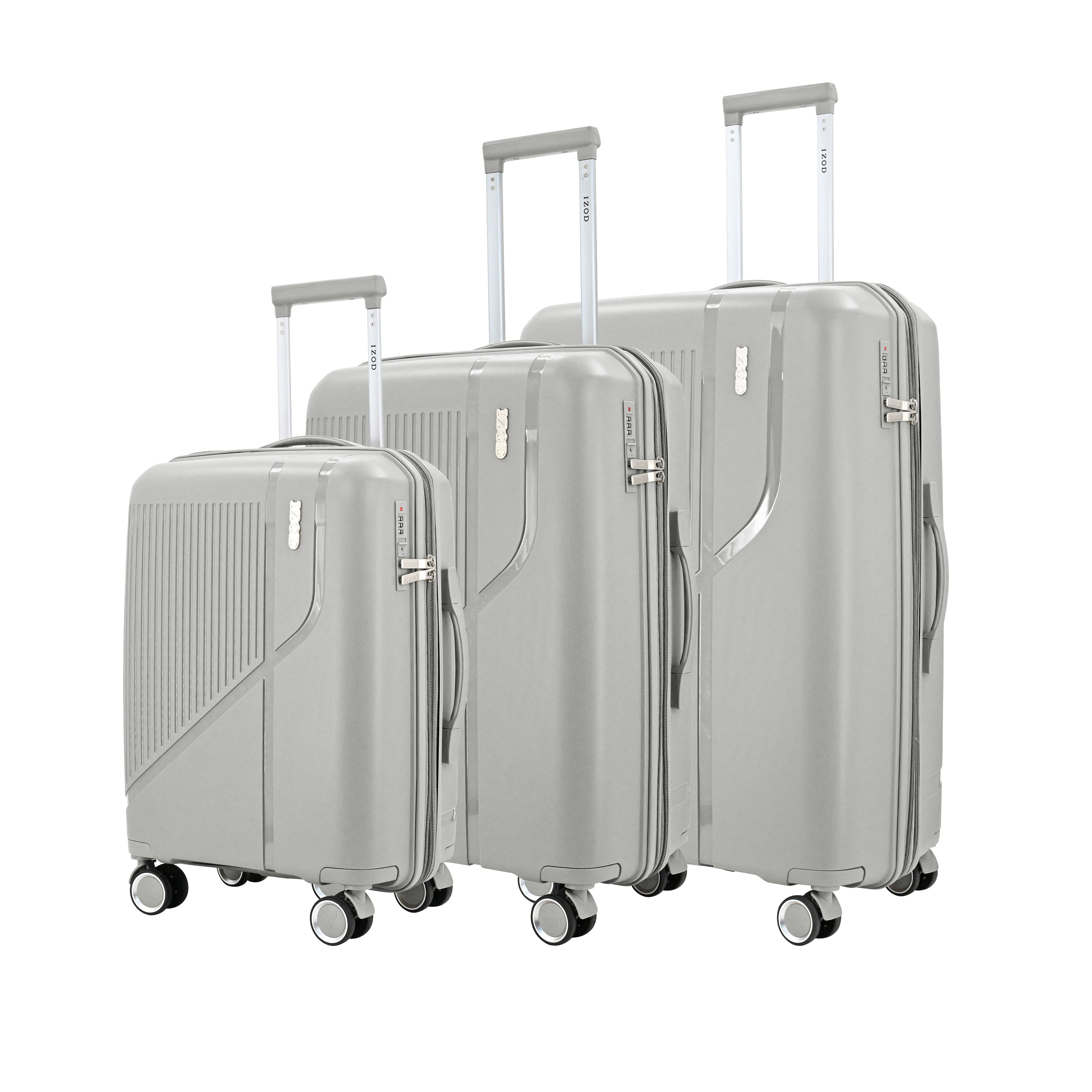 IZOD Zora Lightweight Polycarbonate Hard Shell 3 Piece Luggage Set - (20", 24", 28") with 360° Dual Spinning Wheels and Combo Lock