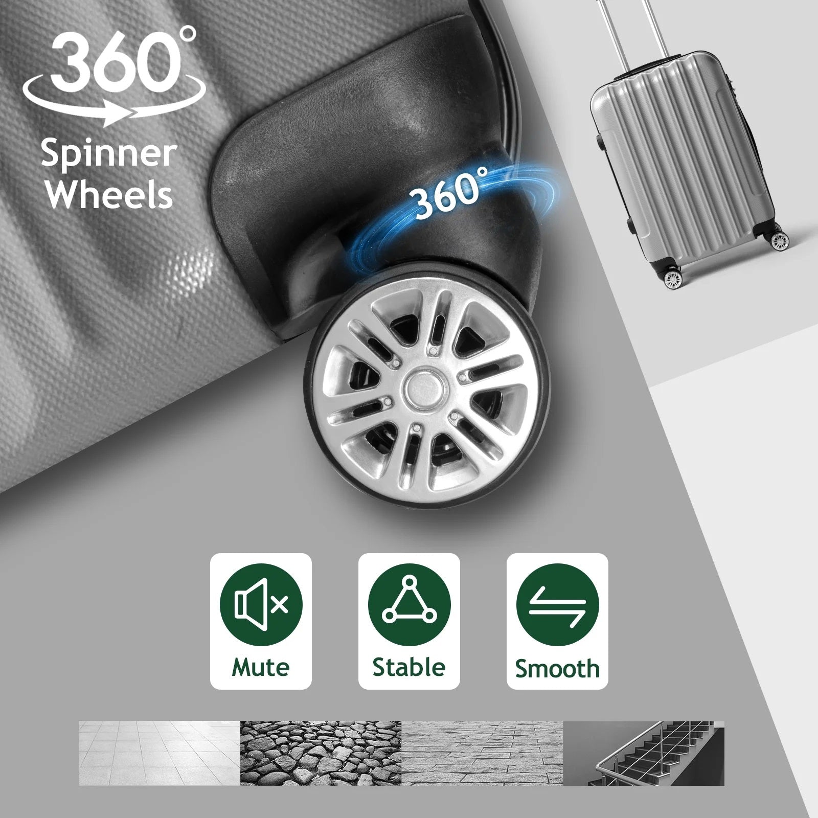 Gilana ABS Hard shell Lightweight 360 Dual Spinning Wheels Combo Lock 28", 24", 20" 3 Piece Luggage Set